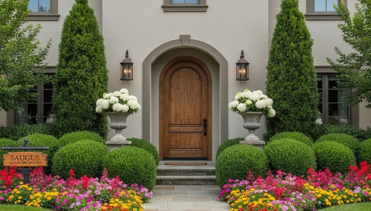 Front yard landscaping with colorful flowers and shrubs enhancing curb appeal in Saugus, MA