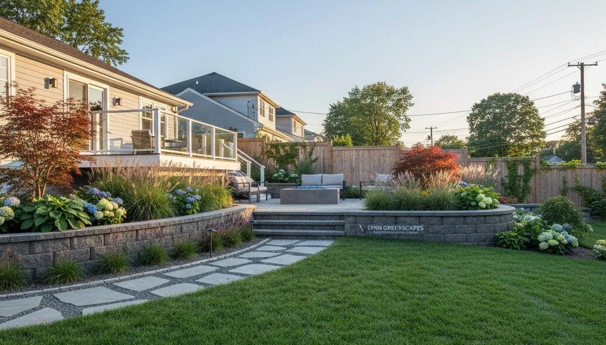 Landscaping team providing lawn care and yard maintenance in Saugus, MA