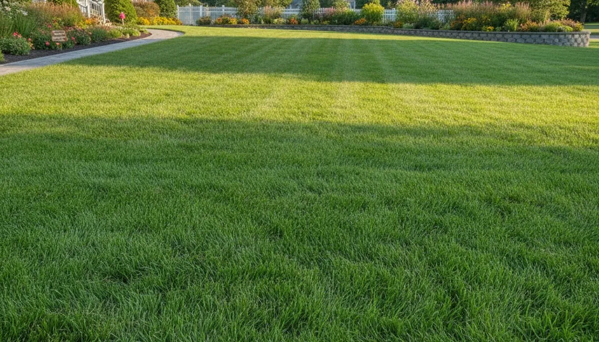 Lush green lawn with dense turf showing professional lawn care results in Saugus, MA